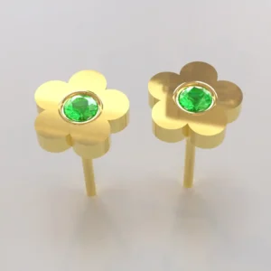 flower stud earrings gold emerald