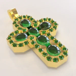 thick golden crusifix with emeralds